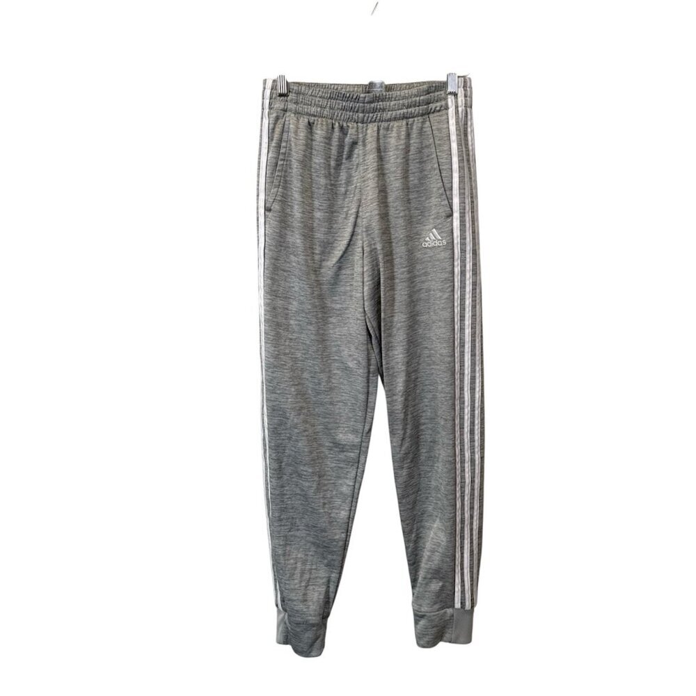 Adidas Track pants Joggers elastic 3 white Stripes L 14/16 youth/boy/girl Gray